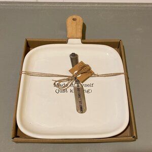 Mudpie Gift Cheese Set Decorative Ceramic Serving Board 8'' x 8'' New with Tag
